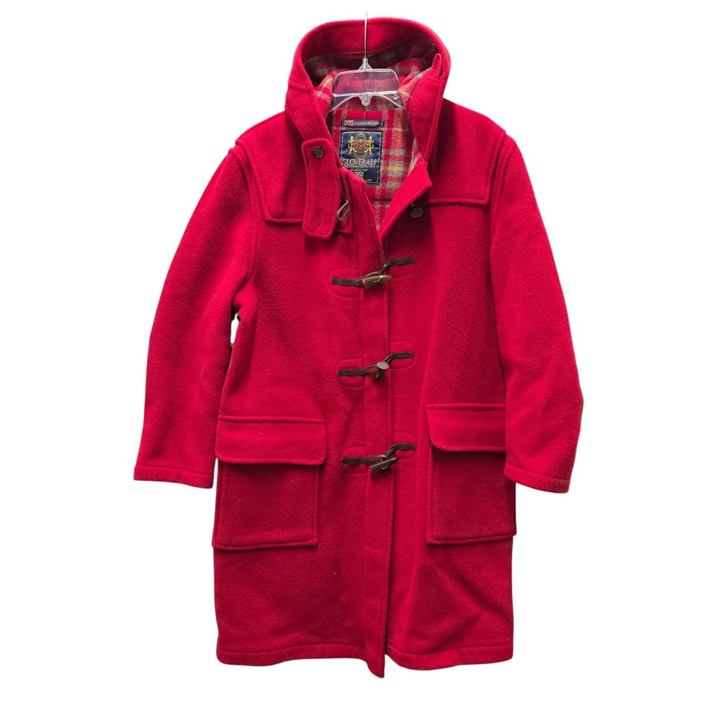 Gloverall Red Wool Duffle Coat Made in England Toggle Hooded Jacket EUR 38
